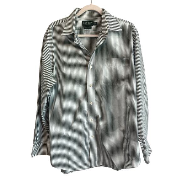 Lauren Ralph Lauren Classic Fit Striped Long Sleeve Button Down Green 16 1/2 - Picture 1 of 5